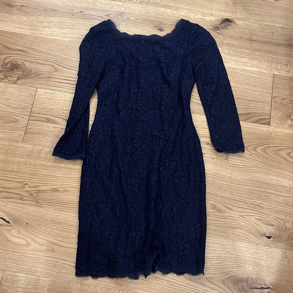 Adrianna Papell Navy Lace Sheath Dress - Picture 4 of 6